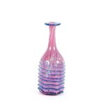 A Mdina pink and blue glass bottle vase, with tub