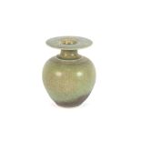 A green crackle glaze baluster vase, by Bridgette