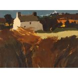 Donald McIntyre, (British 1923-2009), "The White Farmhouse", initialled oil 29cm x 39cm