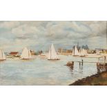 A finely painted watercolour of a boating scene, s