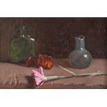 T.R., still life study initialled oil on board, 11
