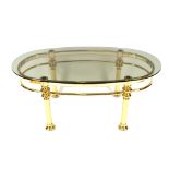 A brass and smoked glass oval coffee table, 111cm