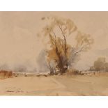Edward Wesson, "Open Field", signed watercolour 24