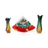 A Murano multi coloured glass fan shaped dish; and