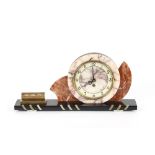 A marble Art Deco design mantel clock, fitted with