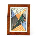 An Art Deco design Railway print, in faux walnut f