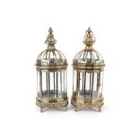 A pair of gilt decorated cylindrical lanterns, 60c