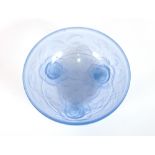 A blue frosted glass bowl, in the Galle style, hav
