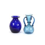 A Spanish blue glass baluster vase, 18.5cm high; a