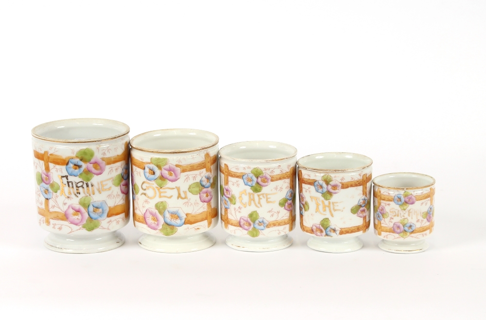 A set of five French porcelain storage jars, of gr