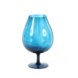 A mid 20th Century blue glass goblet, 32cm high