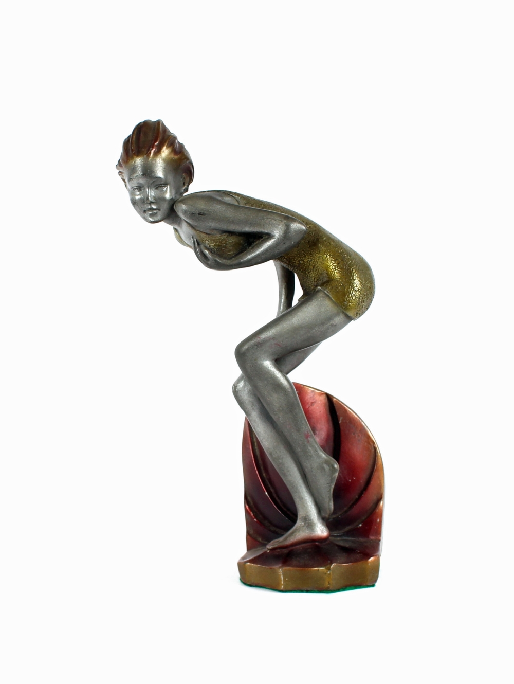 An Art Deco style figure of a bathing girl, 24cm h