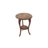 Y. Hayashi Nikko, carved occasional table with lea