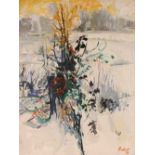 Campbell, 20th Century British "Winter" oil on boa