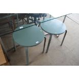 A pair of Ikea green painted tables