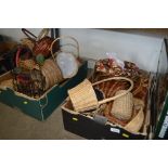 Two boxes of various wicker baskets