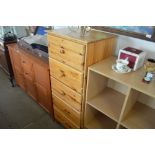 A modern pine chest of narrow proportions fitted f