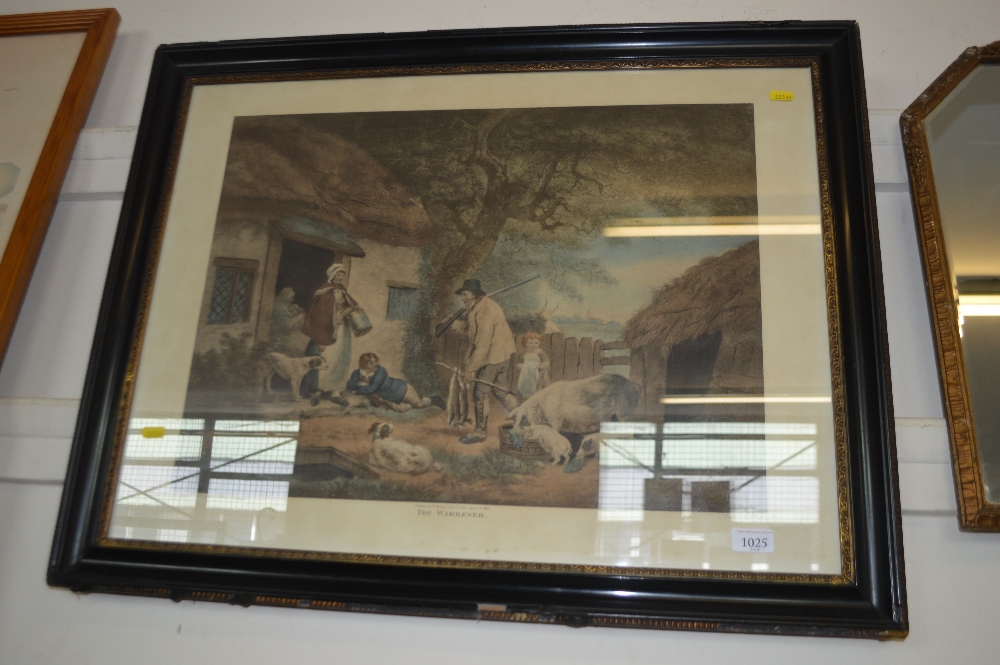 A framed 19th Century engraving 'The Warrener'