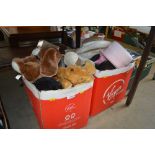 A box of various soft toys; together with a box of