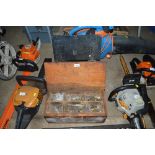 Two wooden boxes and contents of tools, screws, et