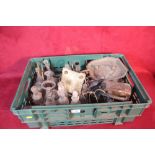 A box containing various plated cruet stands etc.