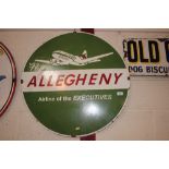 A circular enamel advertising sign for "Allegheny A