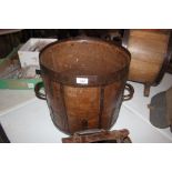 An 19th Century iron bound bentwood bushel measur