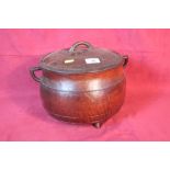 An unusual 19th Century treen lidded cauldron, 11"