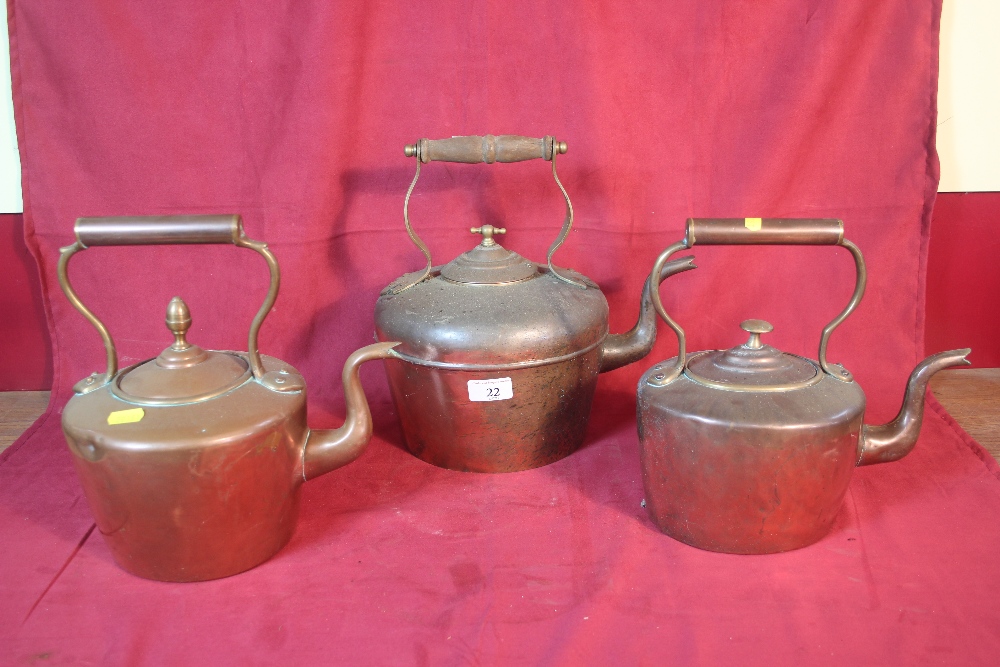 Three various Victorian copper kettles