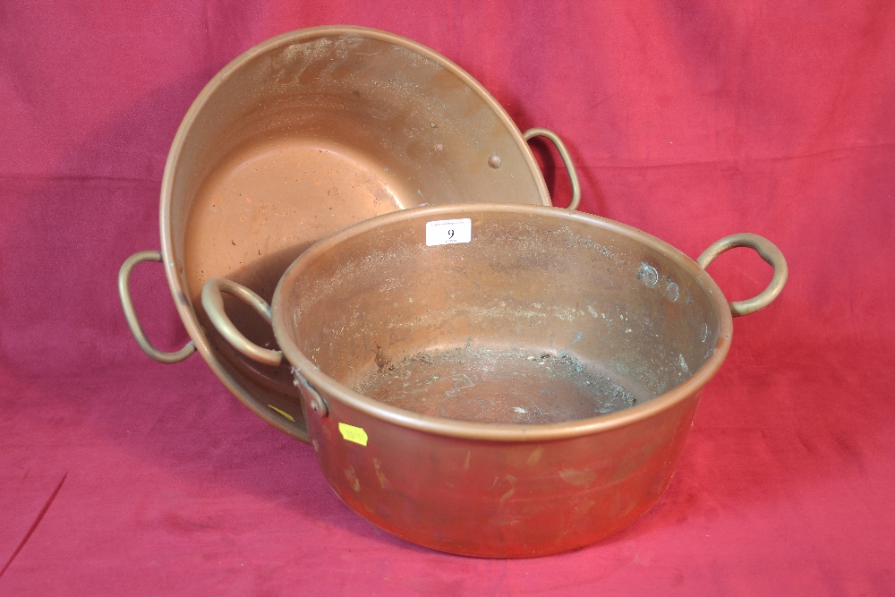 Two copper preserving pans