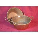 Two copper preserving pans
