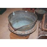 A large Scottish copper and cast iron mounted jam pouring cauld