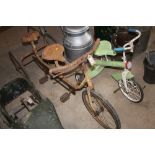 A vintage child's tricycle tandem for restoration