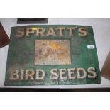 An embossed "Spratt's Bird Seeds" tin advertising si