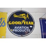 A "Goodyear Aviation Products" circular enamel adver