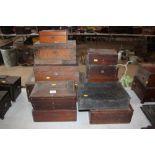 A collection of various 19th Century and later writing boxes, tea caddies