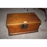 A small pine chest with square iron lock plate and hasp