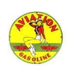 A circular enamel "Aviation Gasoline" advertising si