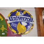 A circular enamel advertising sign for "Univerzoil"