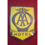 An enamel AA Hotel shield shape advertising sign 80cm x 5