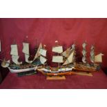 Three ship models of the Mayflower, Golden Hind an