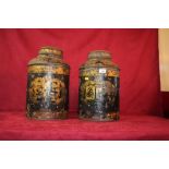 A pair of japanned metal vintage tea canisters AF