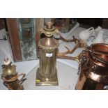 A large Victorian style brass table lamp, fluted c