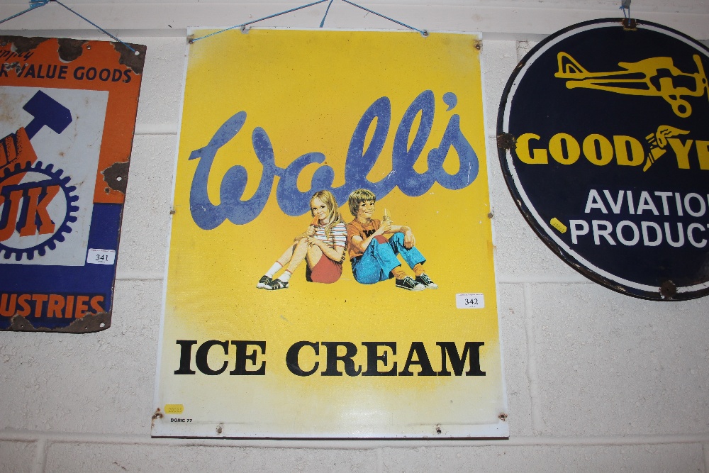 A tin "Walls Ice Cream" advertising sign, 61cm x 45c