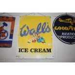 A tin "Walls Ice Cream" advertising sign, 61cm x 45c