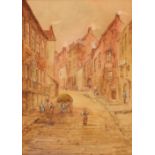 E. Nevil, study of Petergate, York; and Church Street, Staithes, signed watercolours, a pair, 37cm x