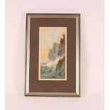 19th Century school, rocky coastal scenes with sea birds amongst crashing waves, indistinctly signed