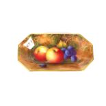 A Royal Worcester octagonal pin dish, painted with fruit by Albert Shuck, 11.5cm