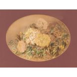 Victorian school, oval study of flowers, unsigned watercolour
