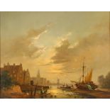 Gudrum Sibbons, coastal scene at sunset, signed oil on canvas, 41cm x 50cm